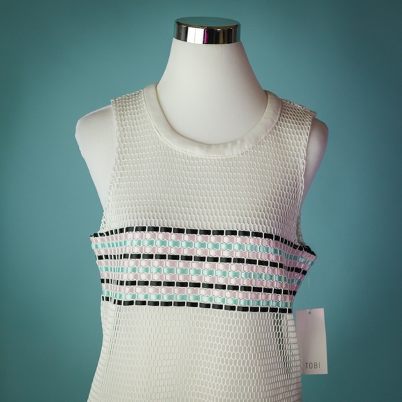 TOBI Medium White Mesh Ribbon Swim Cover Up NWT - Picture 2 of 5